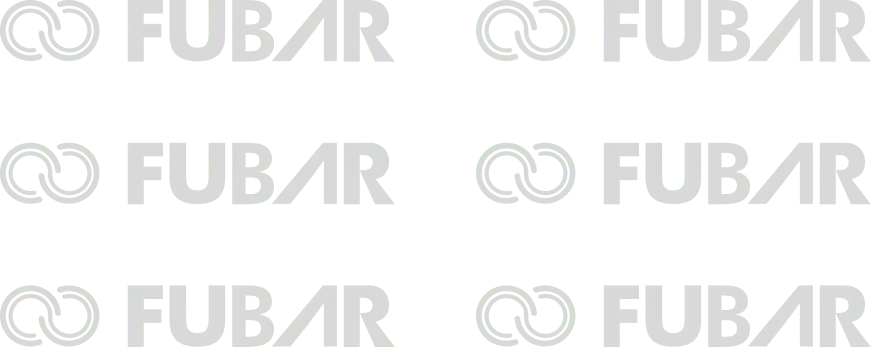 「FUBAR」の文字と円が連なるロゴマークが繰り返し配置されたデザイン